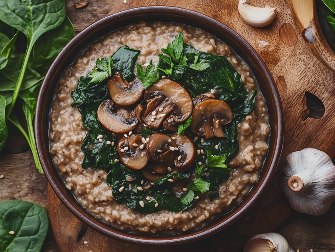 Savory Oatmeal with Mushrooms and Spinach