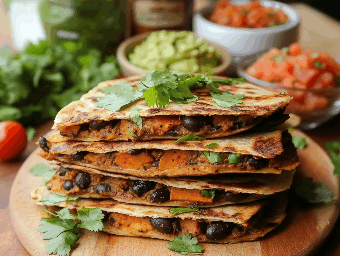 Smoky Black Bean & Sweet Potato Vegan Quesadillas